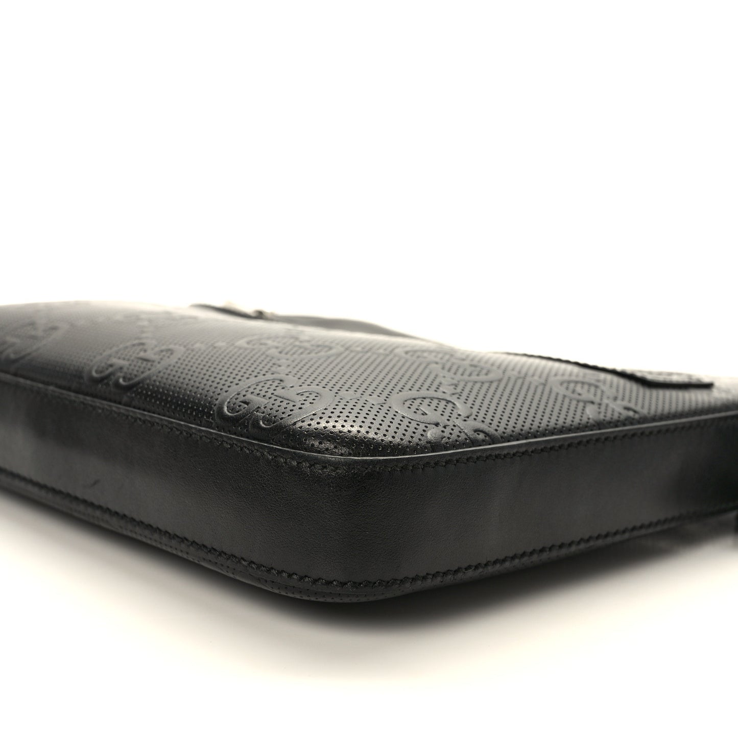 Calfskin GG Tennis Embossed Small Flat Messenger Bag Black