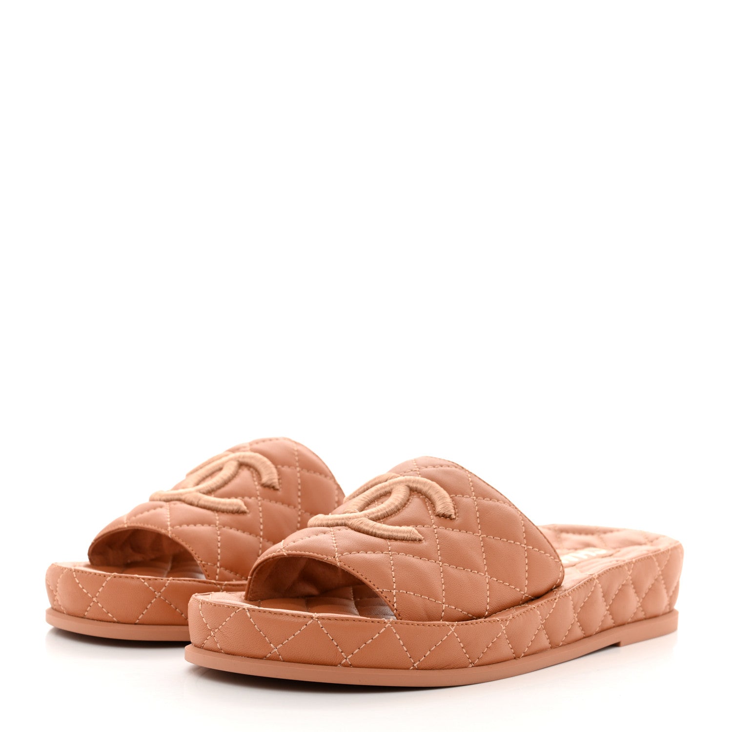 Chanel Lambskin Quilted CC Mules Sandals 38 Brown 3 of 9