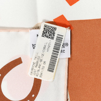 Hermes Silk Gavroche Just Married Scarf 45 White Beige Corail 4 of 4