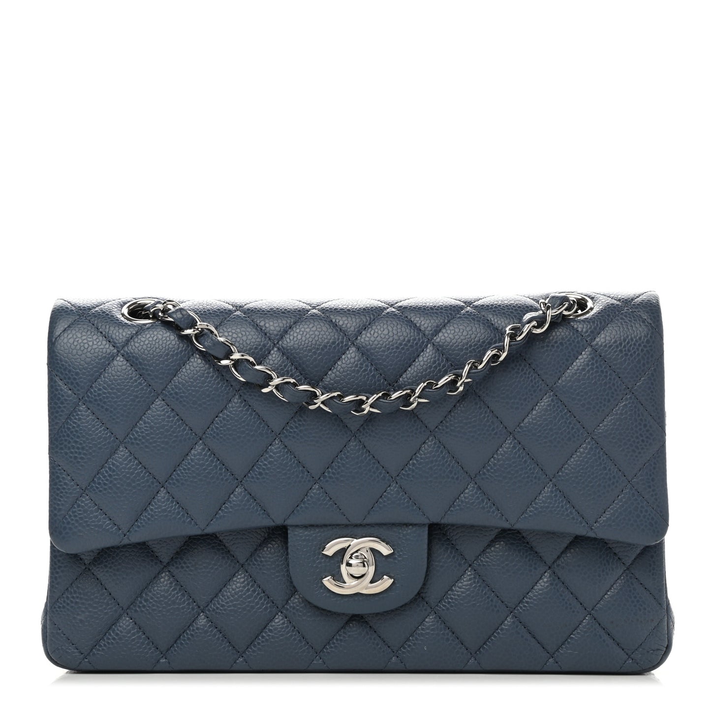 Caviar Quilted Medium Double Flap Blue
