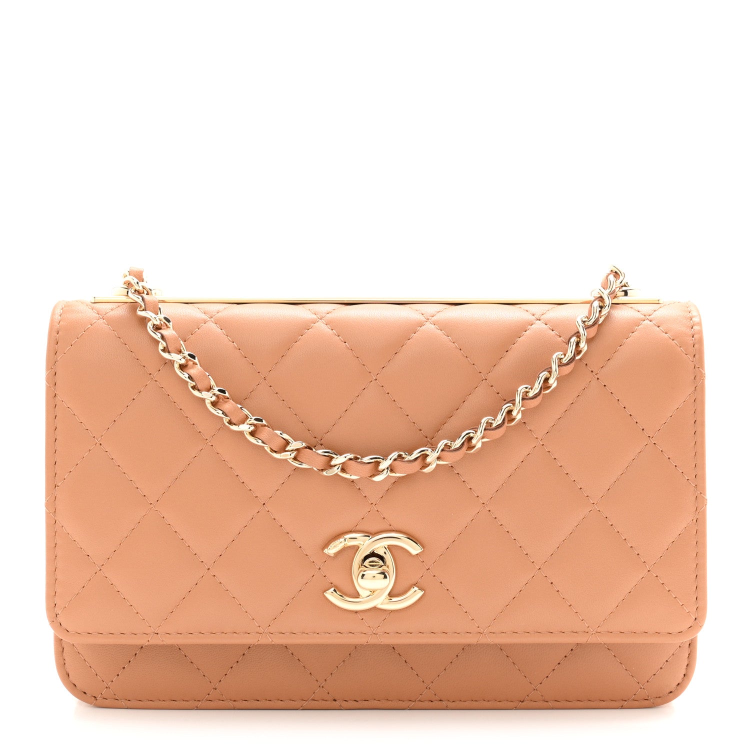 Chanel Lambskin Quilted Trendy CC Wallet On Chain WOC Camel 1 of 12