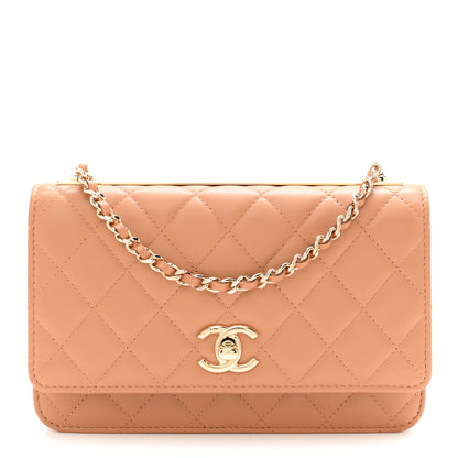 Chanel Lambskin Quilted Trendy CC Wallet On Chain WOC Camel 1 of 12