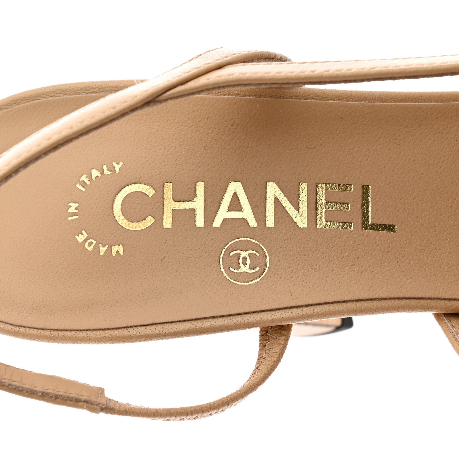 Chanel Lambskin Grosgrain Cap Toe CC Slingback Pumps 37.5 Beige Black 6 of 9