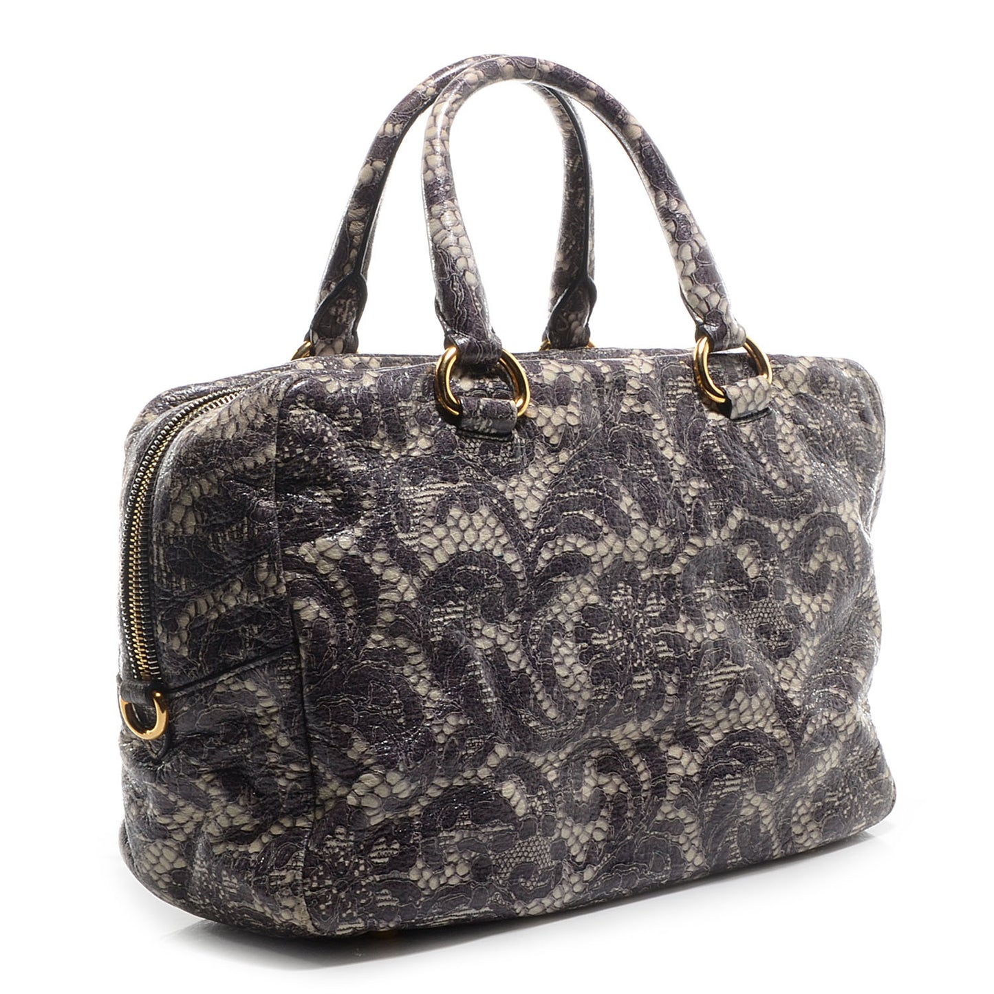 Cervo Lux Print Lace Bauletto Bag Talco