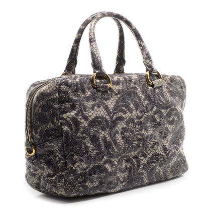 Prada Cervo Lux Print Lace Bauletto Bag Talco 3 of 9