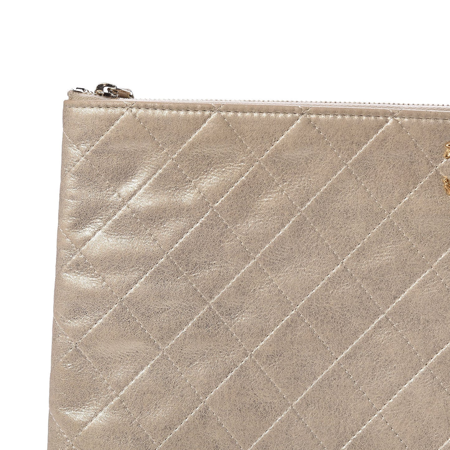 Metallic Calfskin Quilted Large Cosmetic Case Light Gold