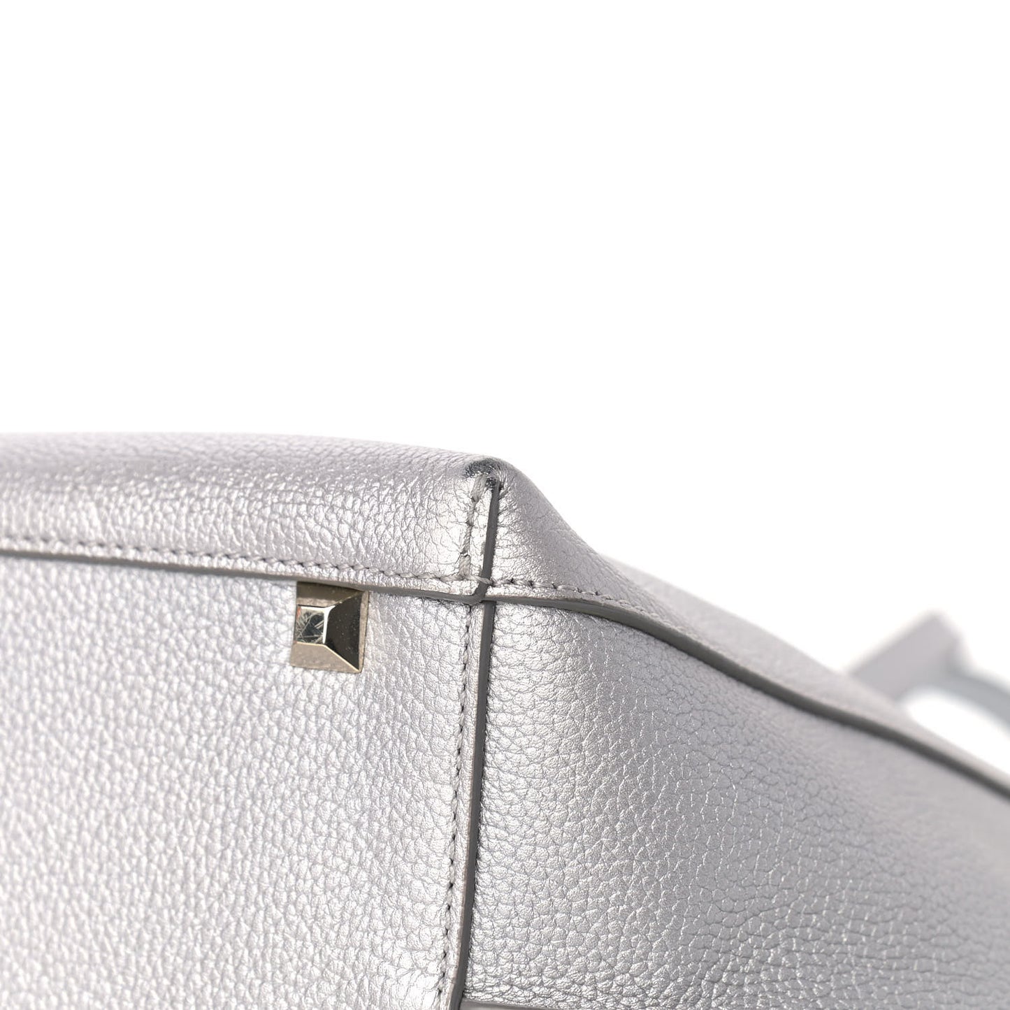Metallic Grained Calfskin Medium Top Zip Tote Spike Silver