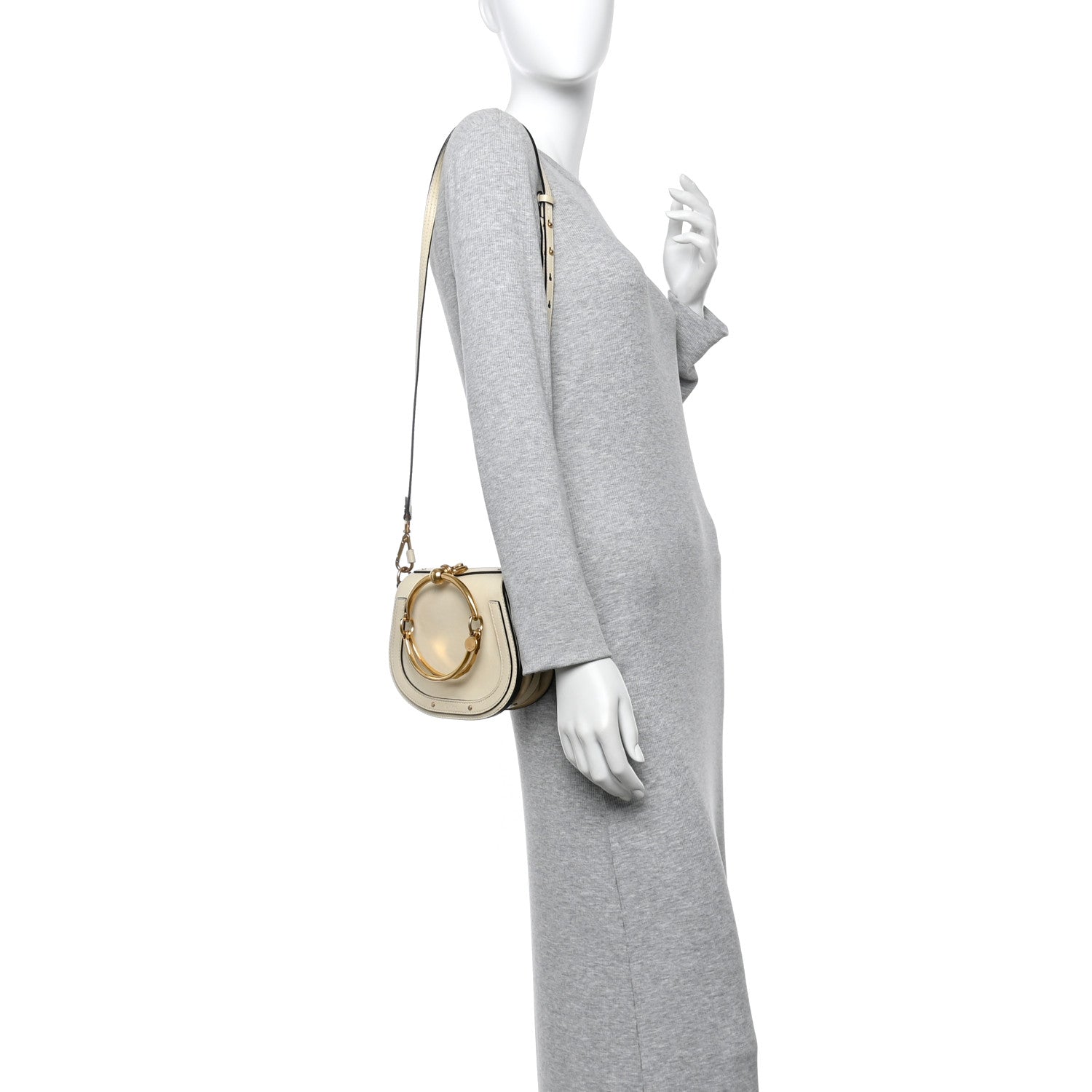 Chloe Calfskin Suede Small Nile Bracelet Bag Off White 3 of 29