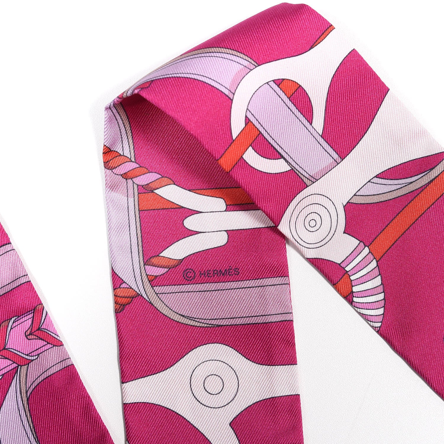 Hermes Silk Panoplie Equestre Twilly Fuchsia Rose Rouge 5 of 8
