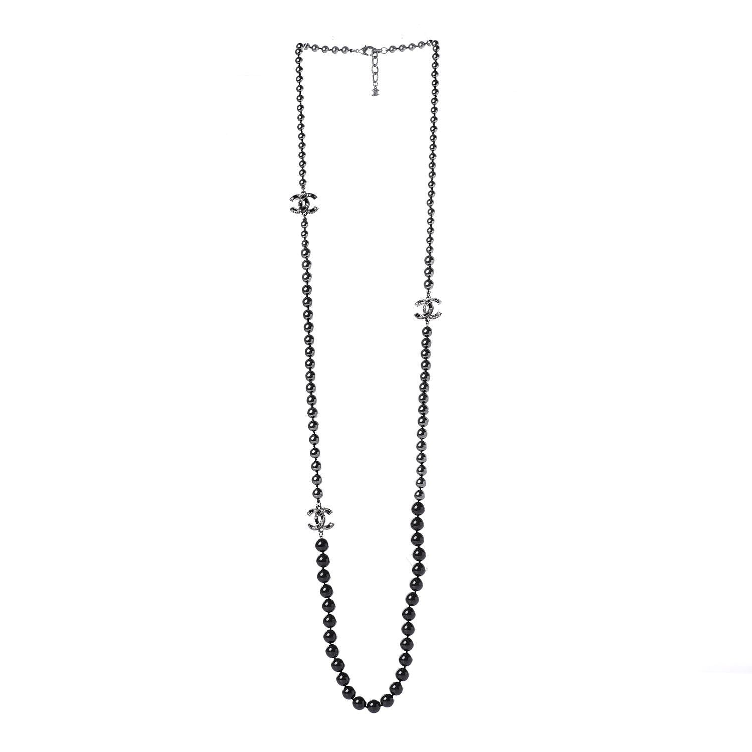 Chanel Ruthenium Graduated Bead Crystal CC Long Necklace Black 3 of 6