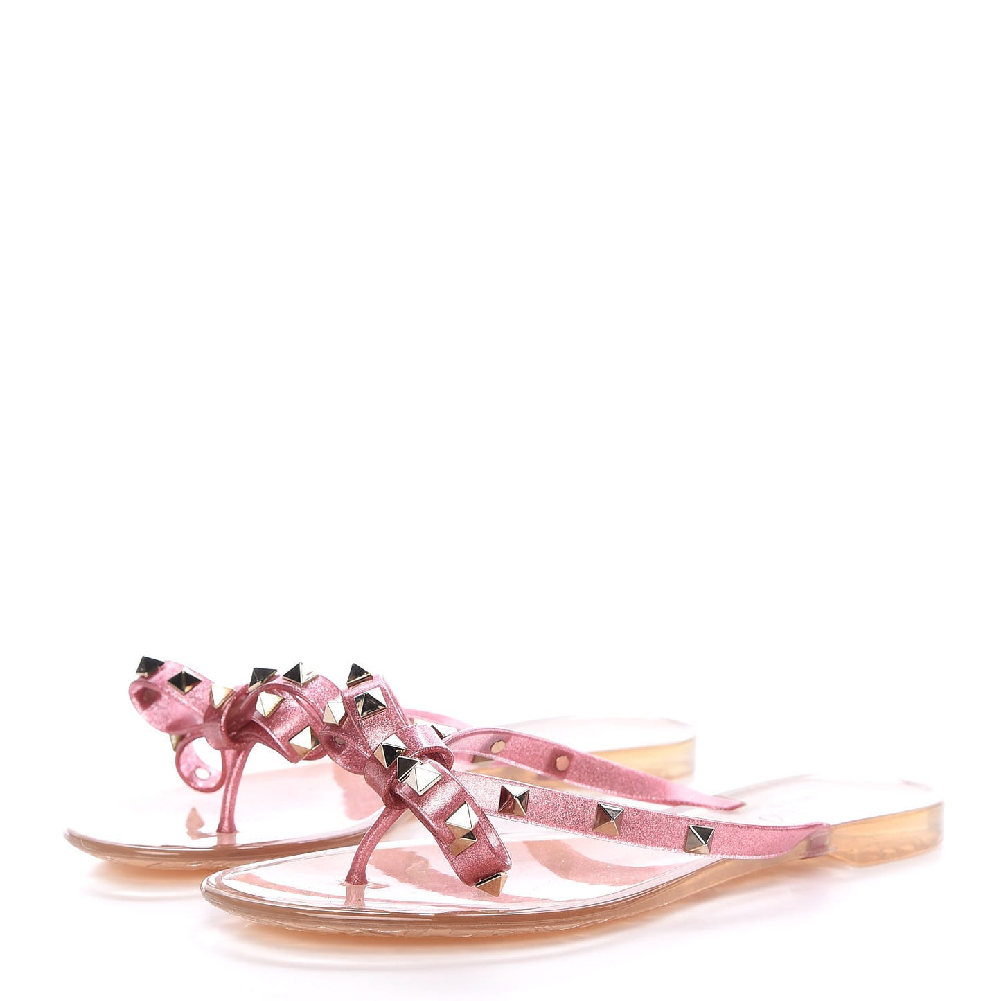 PVC Jelly Glitter Rockstud Bow Thong Sandals 37 Pink