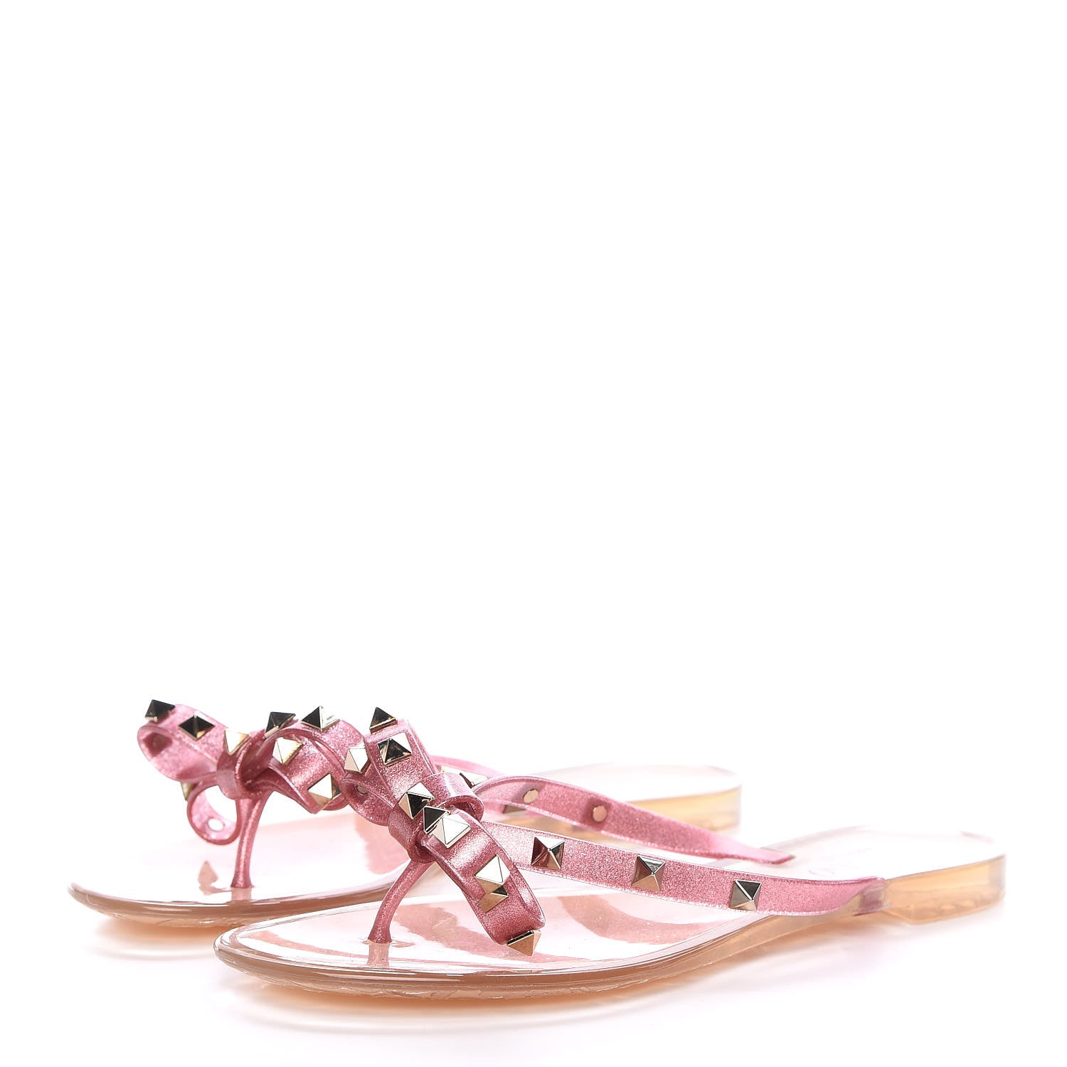 Valentino Garavani PVC Jelly Glitter Rockstud Bow Thong Sandals 37 Pink 3 of 7