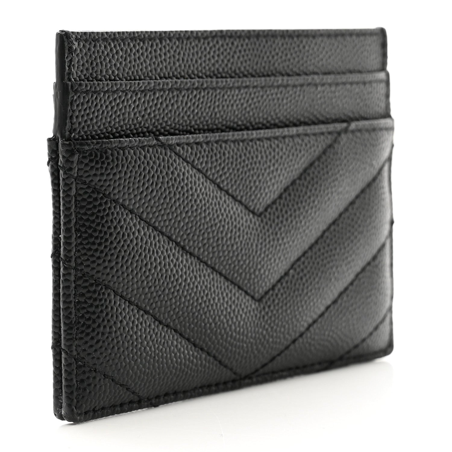 Saint Laurent Grain De Poudre Matelasse Chevron Monogram Credit Card Case Black 3 of 9