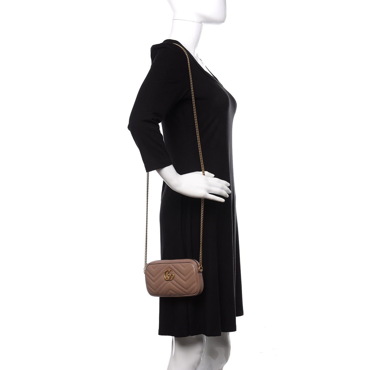 Calfskin Matelasse Mini GG Marmont Chain Crossbody Bag Porcelain Rose