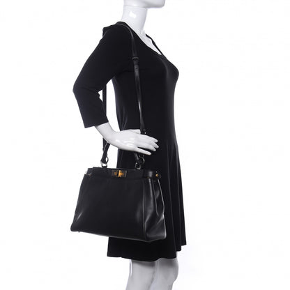 Fendi Calfskin Calf Hair Leopard Print Medium Peekaboo Iconic Satchel Black 2 of 14