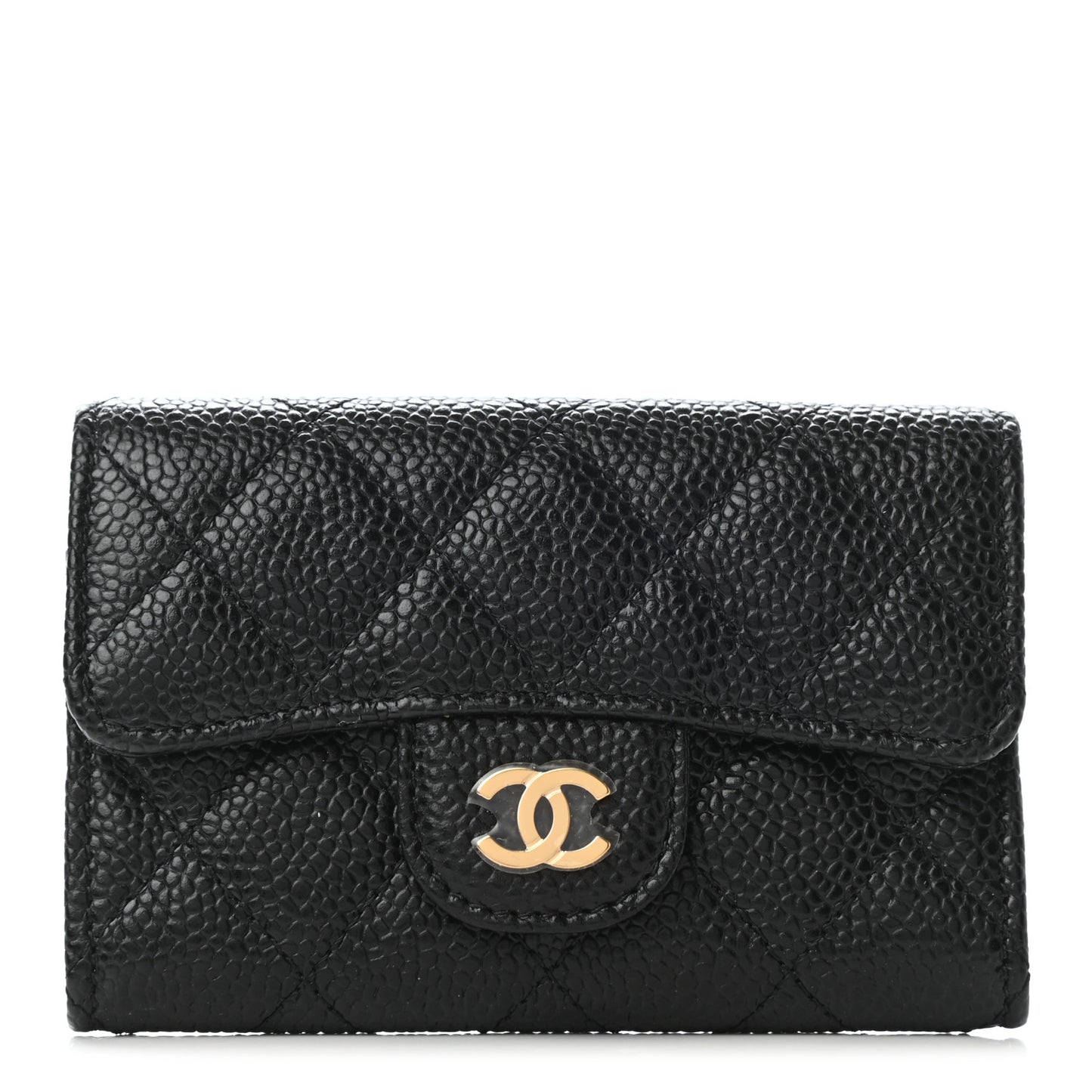 Caviar Quilted Flap Card Holder Wallet Black