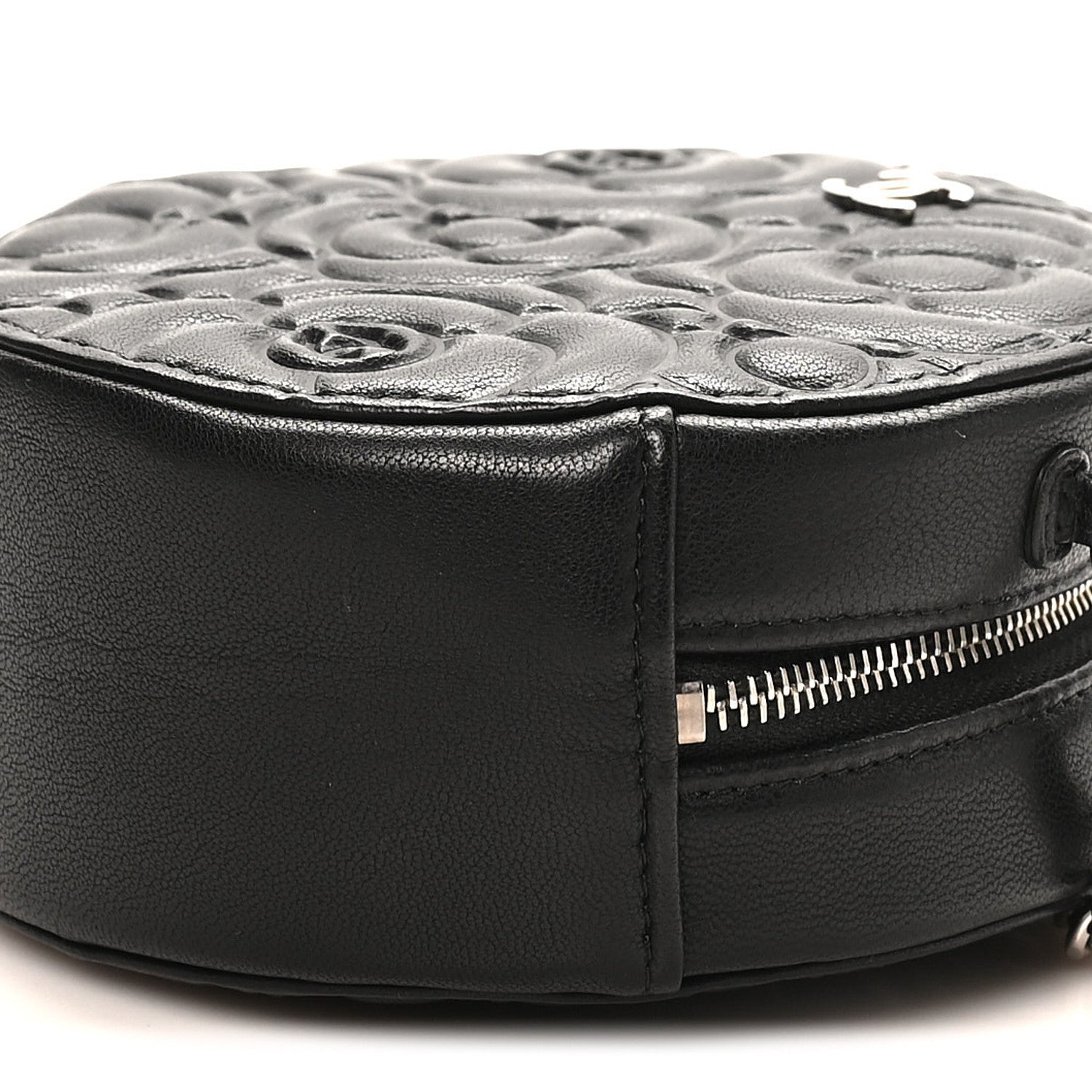 Chanel Goatskin Camellia Quilted Round Clutch With Chain Black 9 of 10