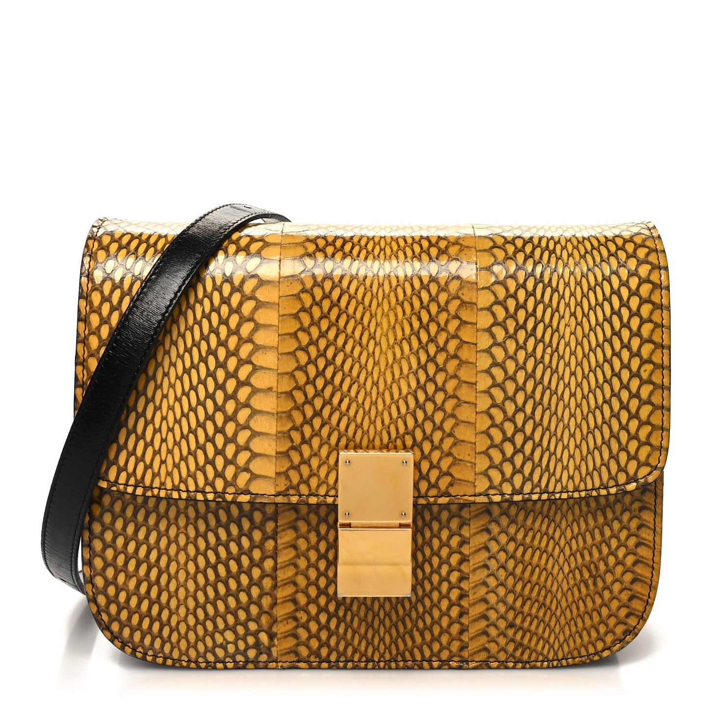 Cobra Calfskin Medium Classic Box Flap Bag Yellow