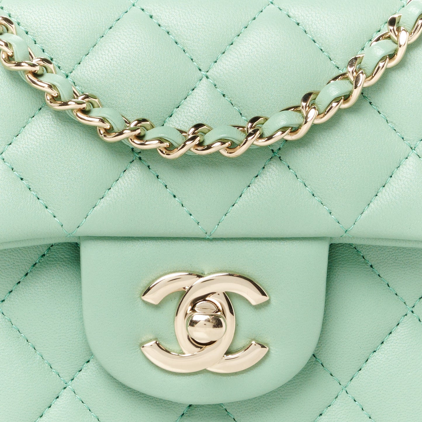 Lambskin Quilted Mini Top Handle Rectangular Flap Light Green