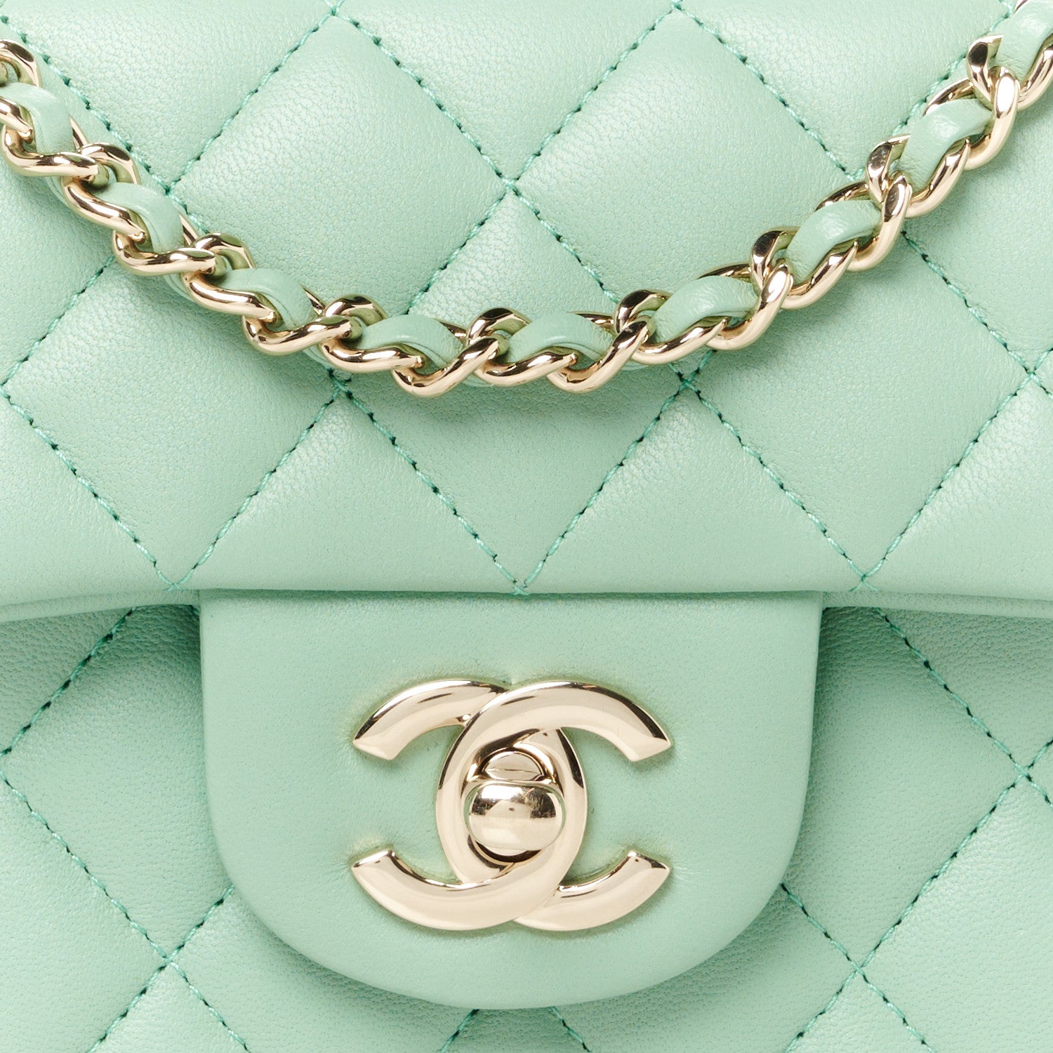 Chanel Lambskin Quilted Mini Top Handle Rectangular Flap Light Green 9 of 11