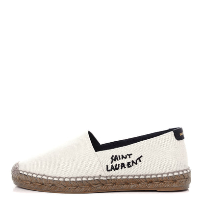 Saint Laurent Canvas Nappa Elba Light Logo Embroidered Espadrilles 37.5 Ecru 1 of 11