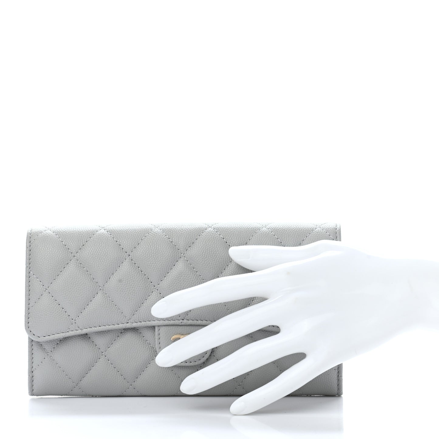 Caviar Quilted Large Flap Wallet Grey