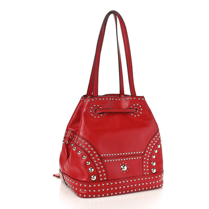 Prada Soft Calf Studded Bucket Bag Rosso 3 of 10