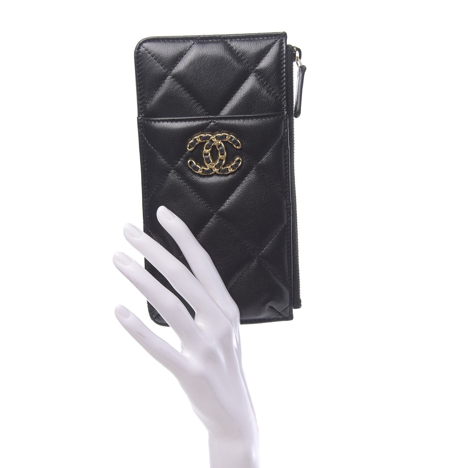 Chanel Goatskin Quilted 19 Flat Wallet Pouch Black 2 of 8