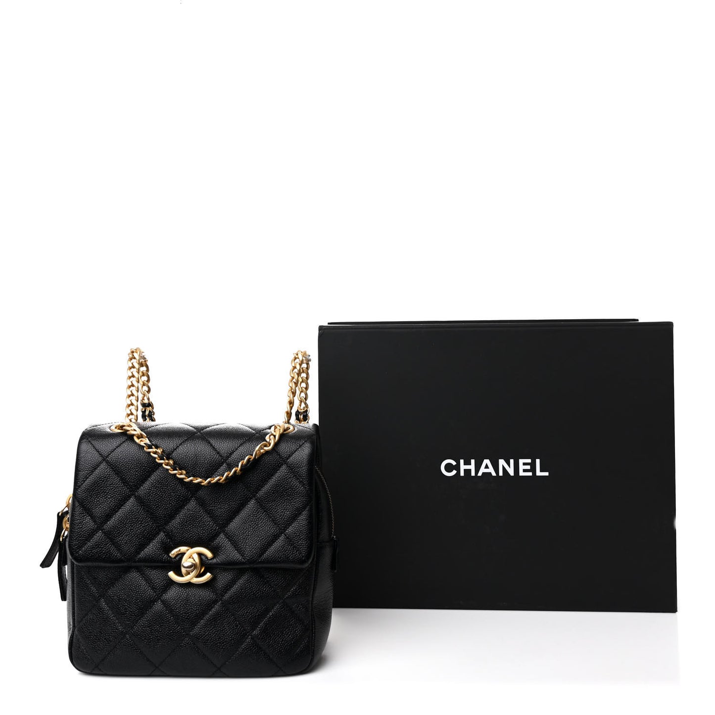 Shiny Caviar Quilted Chain Melody Backpack Black