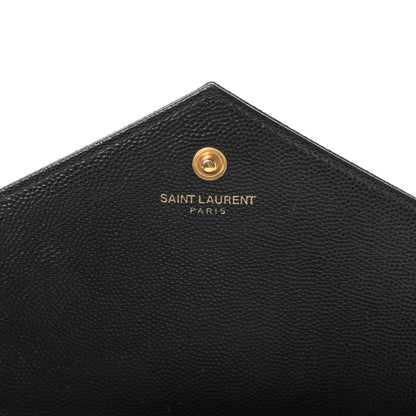Saint Laurent Grain De Poudre Matelasse Chevron Monogram Chain Wallet Black 6 of 12