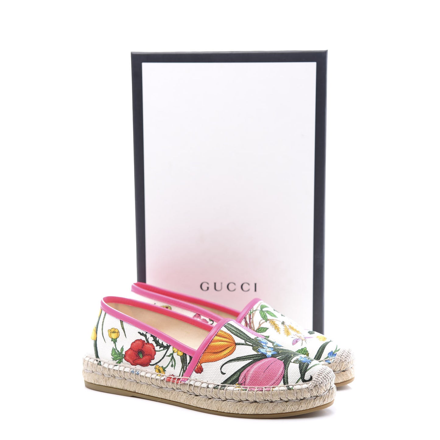 Canvas Flora Print Espadrilles 36 White Multicolor Fuxia