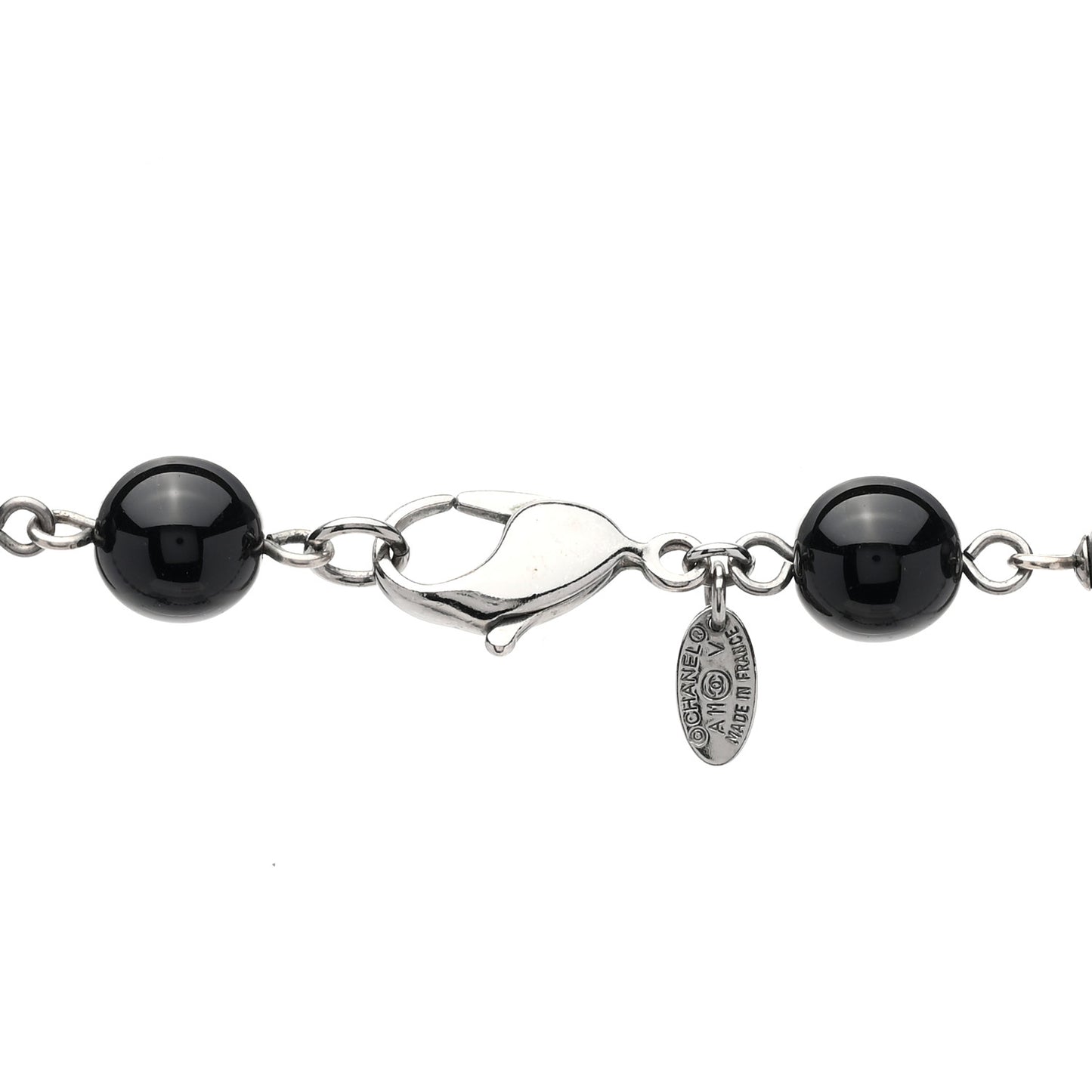 Ruthenium Pearl Beaded CC Long Necklace Black