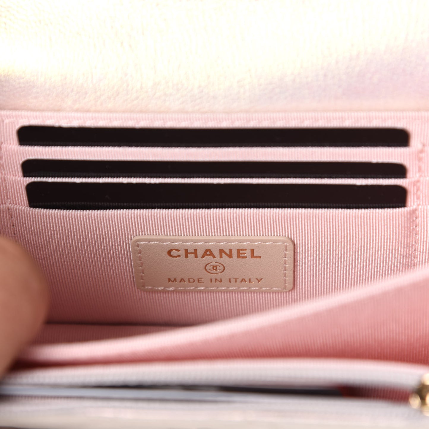 Iridescent Lambskin Quilted Mini Wallet On Chain WOC Ivory