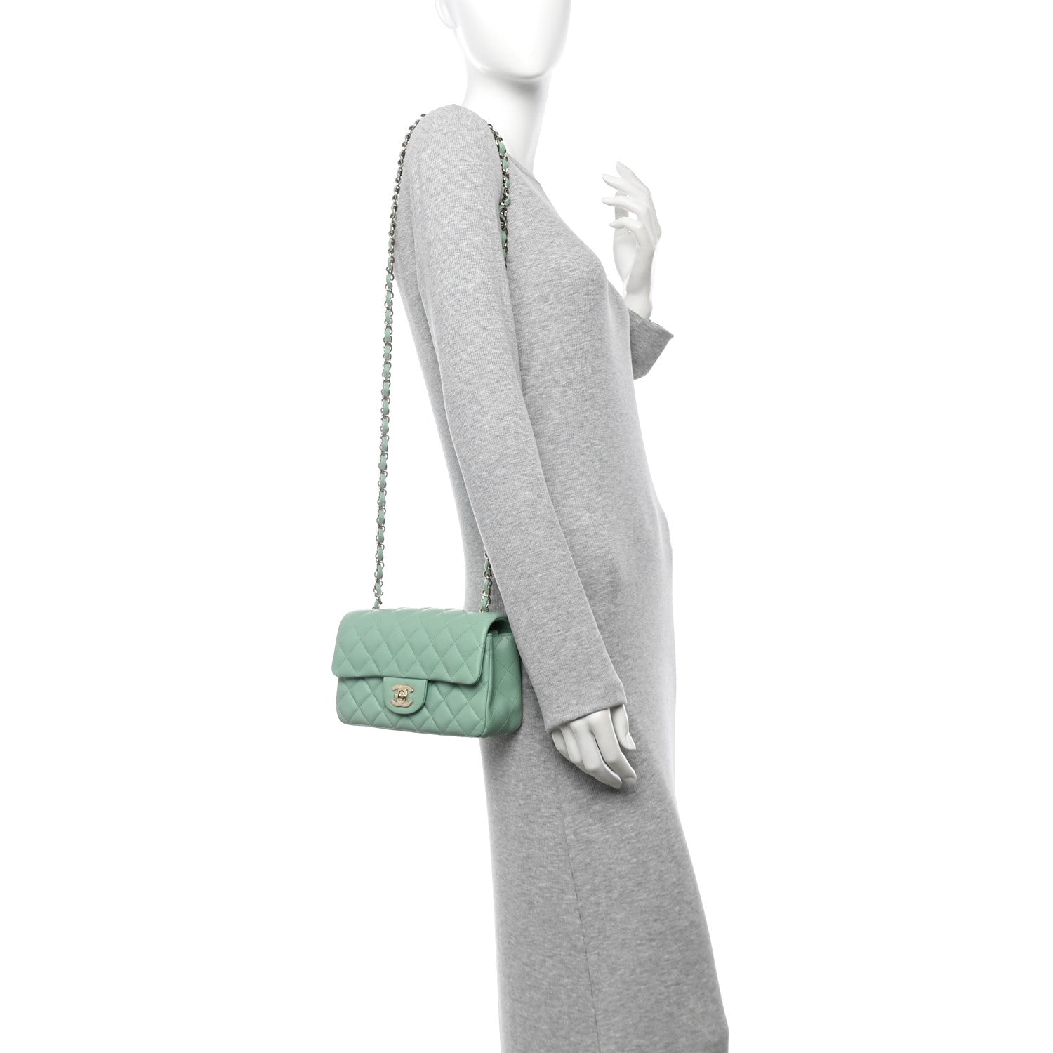 Chanel Lambskin Quilted Mini Rectangular Flap Light Green 2 of 10