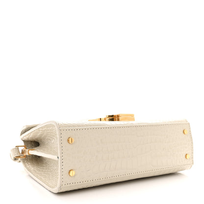 Saint Laurent Crocodile Embossed Mini Classic Monogram Cassandra Top Handle Crema Soft 4 of 15