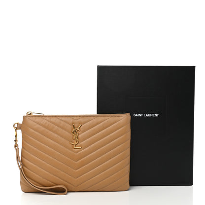 Saint Laurent Calfskin Matelasse Chevron Monogram A5 Wristlet Dune 8 of 8