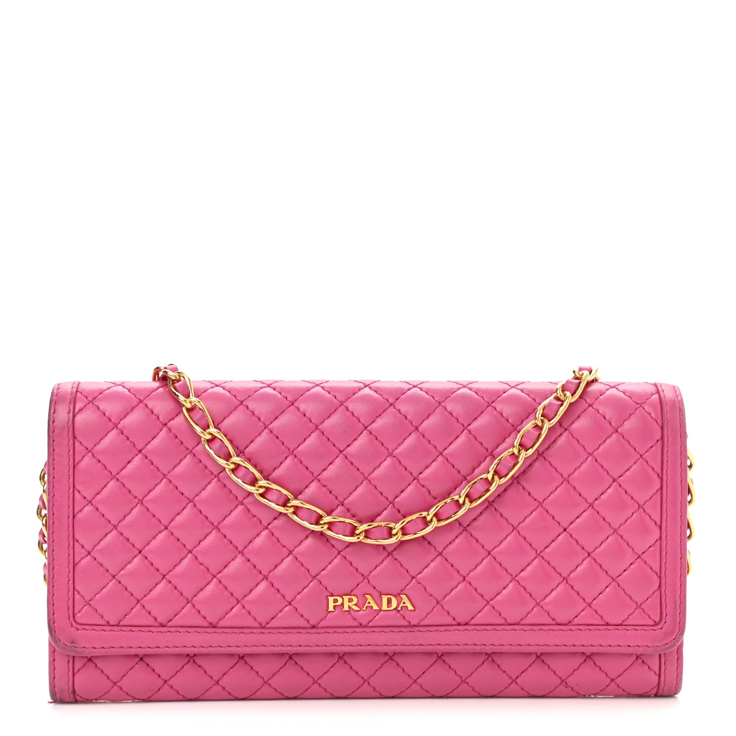 Prada Soft Calfskin Quilted Chain Wallet Fuxia 1 of 10