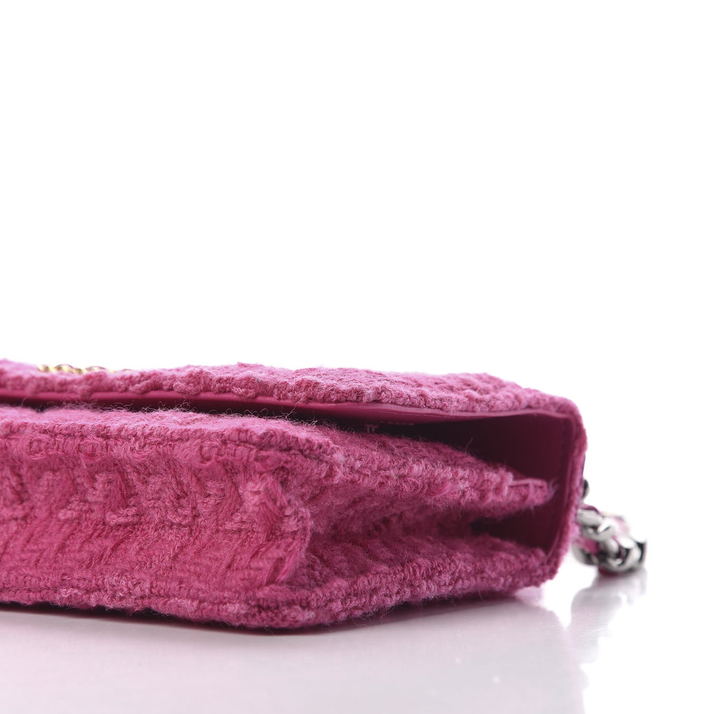 Wool Tweed Lambskin Quilted 19 Wallet On Chain WOC and Coin Purse Fuchsia
