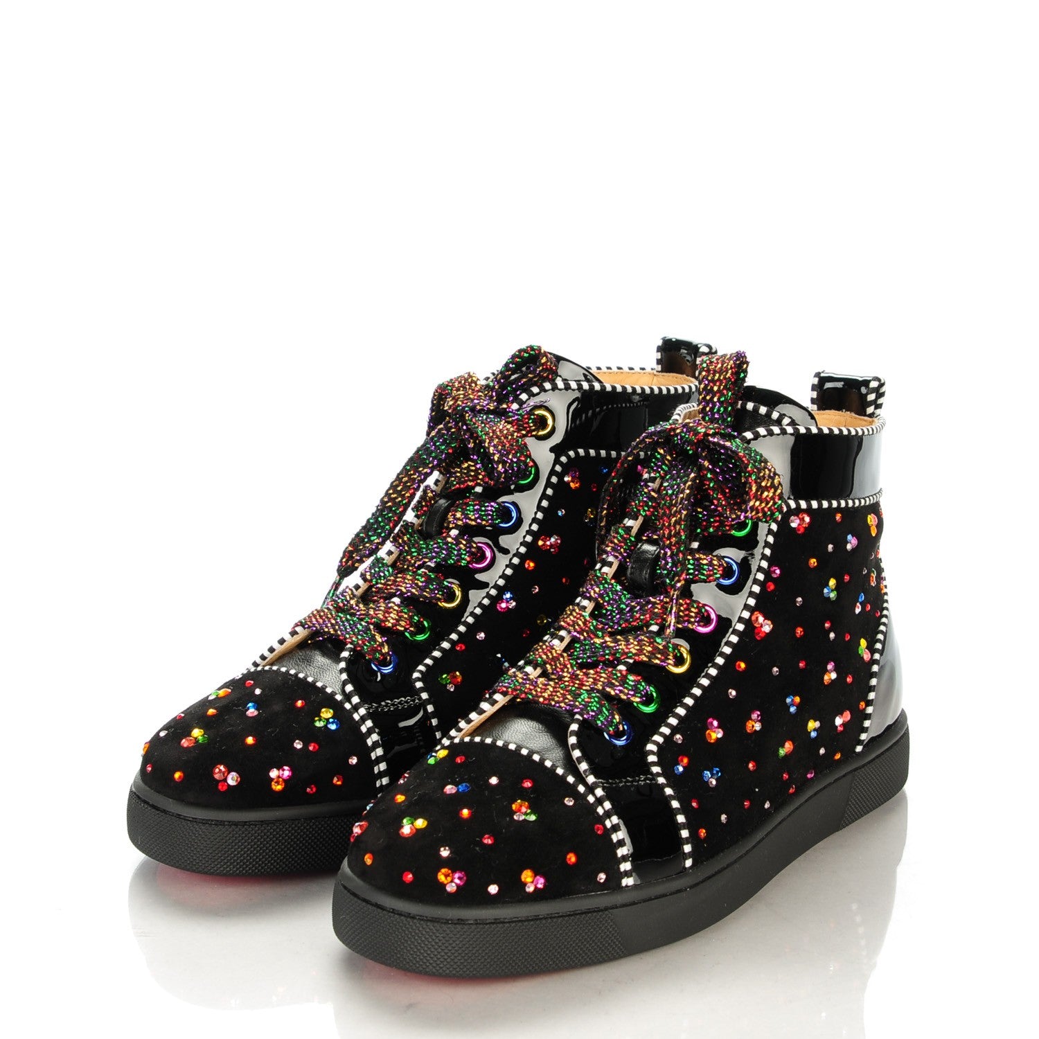 Christian Louboutin Suede Patent Louis Clair De Lune Flat Sneakers 37 Version Black Multicolor 3 of 9