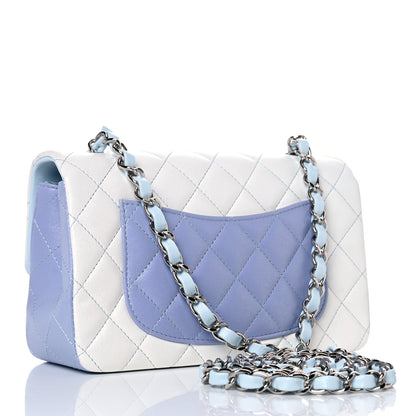 Chanel Perforated Lambskin Quilted Mini Rectangular Flap Light Blue Light Purple White 3 of 10