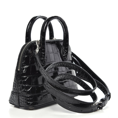 Balenciaga Shiny Calfskin Logo Crocodile Embossed XXS Ville Top Handle Bag Black White 3 of 10