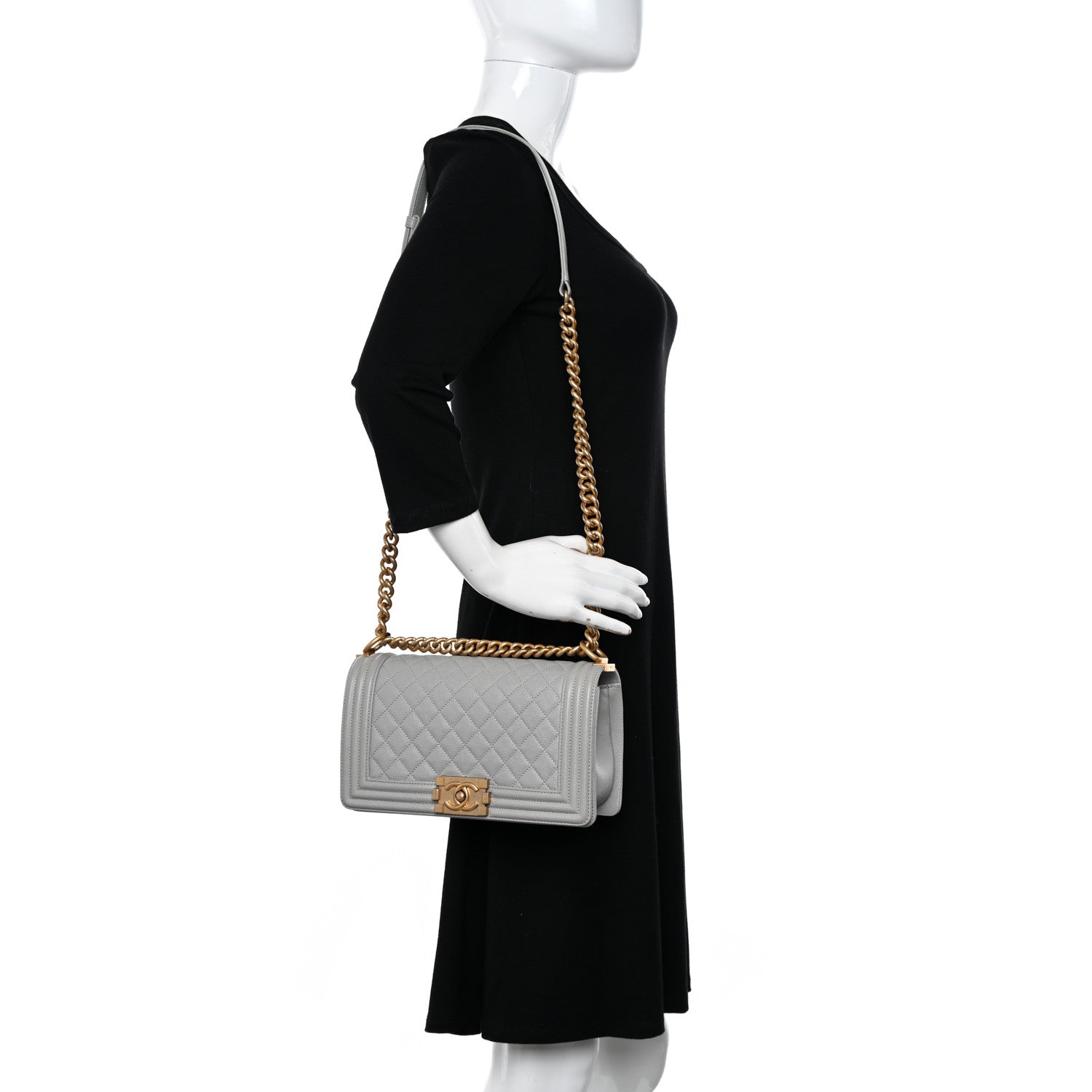 Chanel Caviar Quilted Medium Boy Flap Light Grey 2 of 11