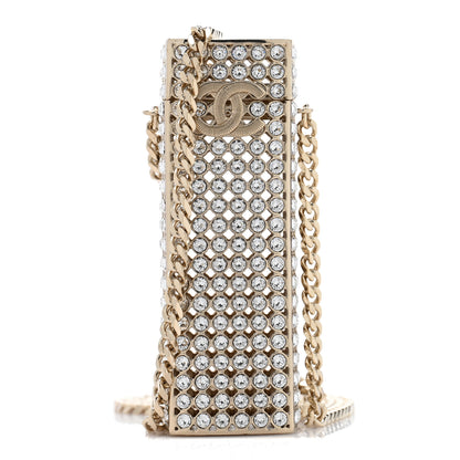 Chanel Metal Crystal Lipstick Case Long Necklace Gold 1 of 7
