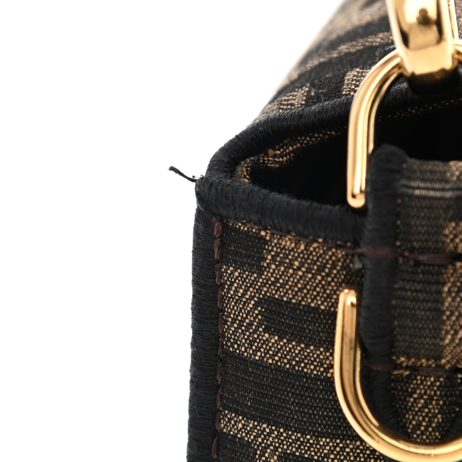 Fendi Fabric Jacquard FF 1974 Medium Baguette Tobacco Moro Black 11 of 12