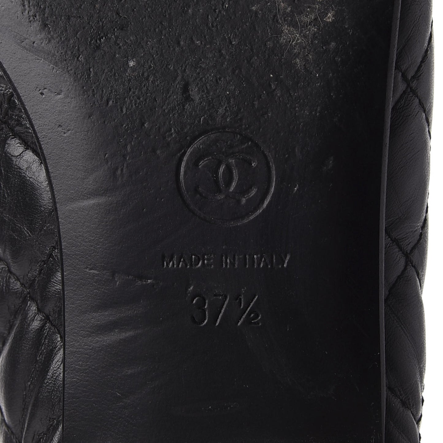 Aged Calfskin Quilted CC Cap Toe Ballerina Flats 37.5 Black