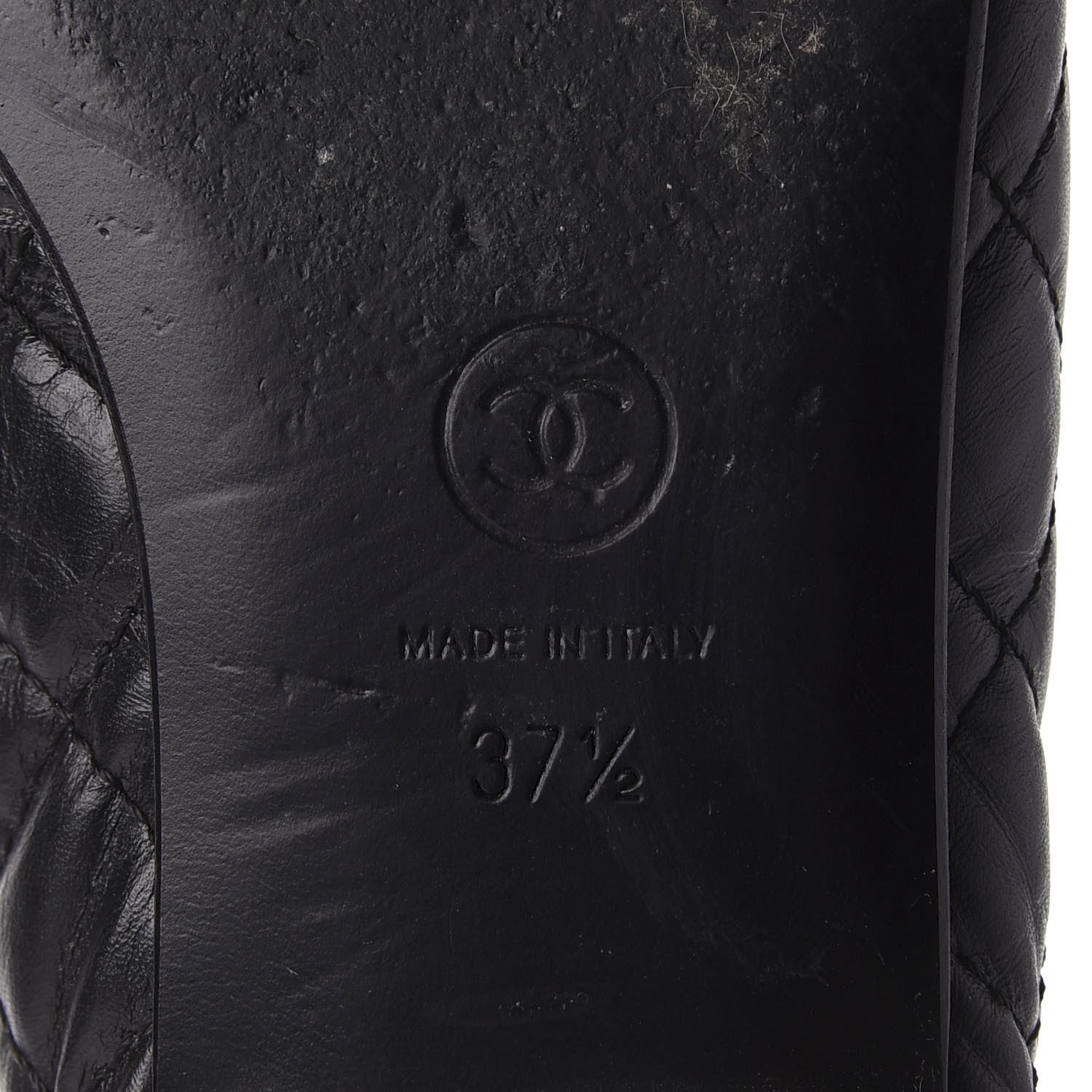 Chanel Aged Calfskin Quilted CC Cap Toe Ballerina Flats 37.5 Black 8 of 14