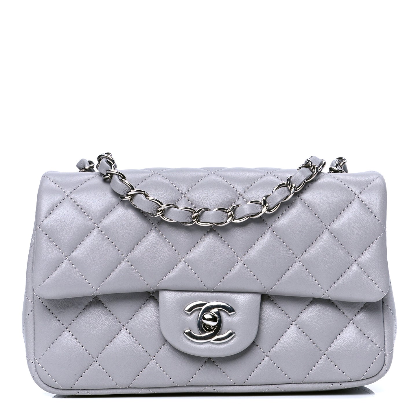 Lambskin Quilted Mini Rectangular Flap Grey