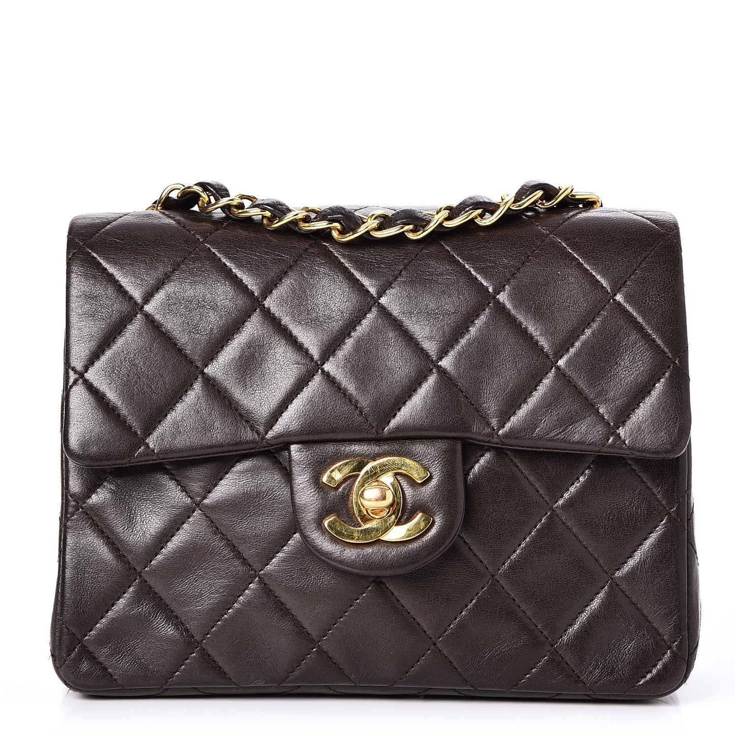 Lambskin Quilted Mini Square Flap Brown