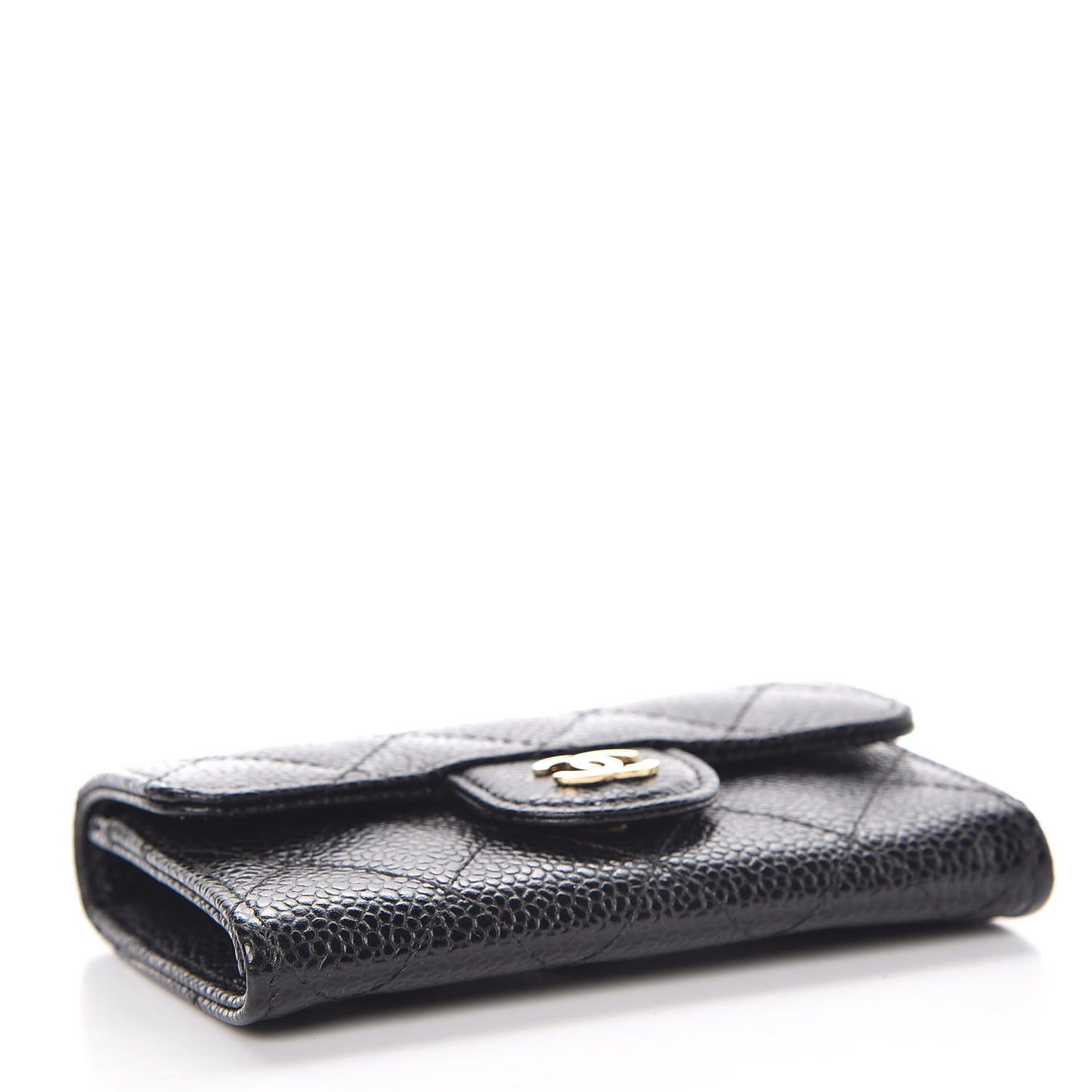Caviar Quilted Flap Card Holder Black