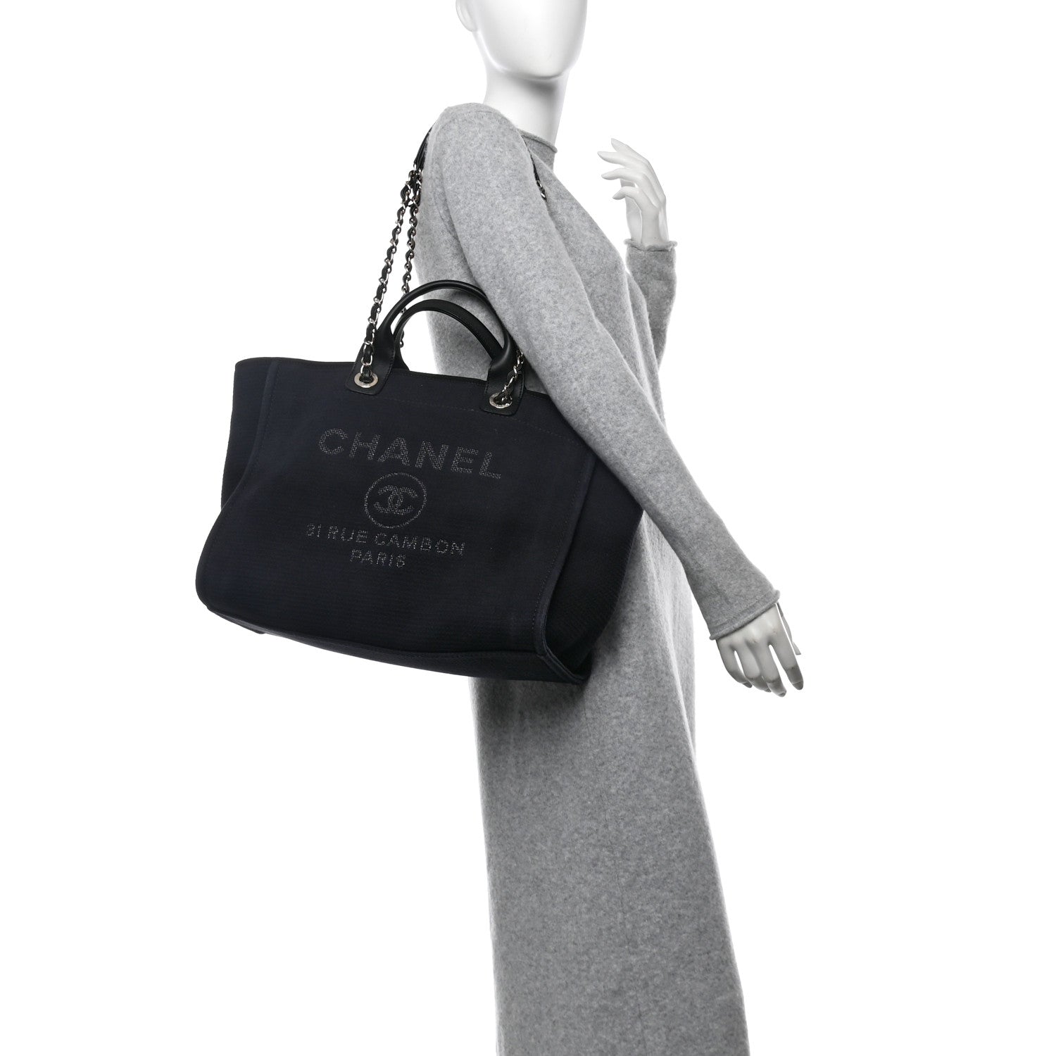 Chanel Mixed Fibers Calfskin Medium Deauville Tote Dark Blue 2 of 12